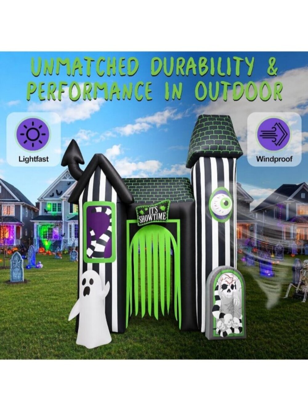 Halloween Inflatable Arch Giant Haunted House Inflatable Tunnel Ghost Skeleton - Picture 6 of 7